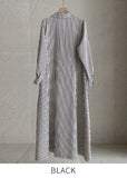 Drian Striped Collar Shirt Long Dress (BeltSet)