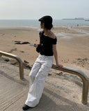 Rood Off Shoulder Shirring Sleeveless Top