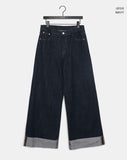 American Made Non-Fade Roll-Up Pocket Wide Denim Long Pants