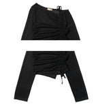 One Off Slit Shirring Long Sleeve T-shirt
