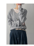 Alpha button V-neck loose fit knit