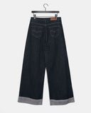 American Made Non-Fade Roll-Up Pocket Wide Denim Long Pants
