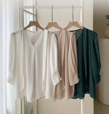 Carriet Chiffon Tie Three Quarter Blouse