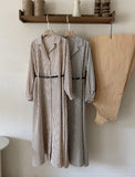 Drian Striped Collar Shirt Long Dress (BeltSet)