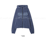 LETTERING STRIPE KNIT HOODIE