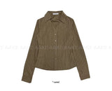 SUEDE STRIPE V-NECK SHIRT