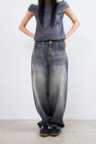Cat sand washed balloon wide denim pants