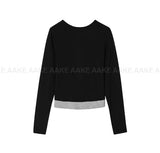 (Brushed Lining) BUTTON STRAP LAYERED TEE