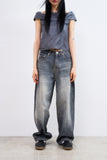 Cat sand washed balloon wide denim pants