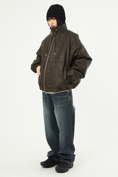【Raucohouse】Comma high-neck string leather padded jumper Raucohouse(ラウコハウス) - カンマハイネックストリングレザー