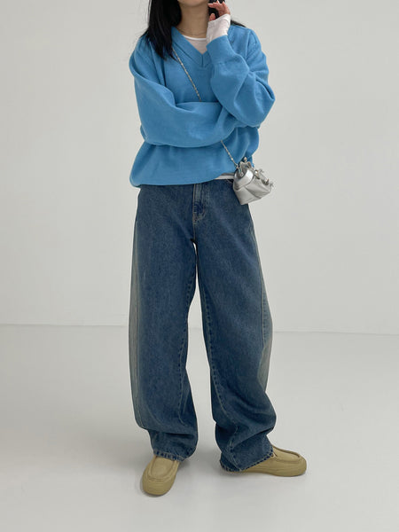【INCHANT ME】885 Washed Curved Wide Denim INCHANT ME(インチャントミー) -885ウォッシュ加工ワイドデニム