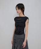 Asymmetrical Draped Roll-Up T-Shirt