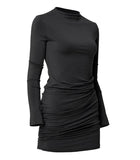 Asymmetrical Draped Mock Neck Dress