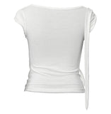 Asymmetrical Draped Strap Roll-Up T-Shirt
