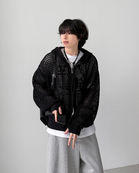 【YOURNUS】Hitori Net Hood Zip-up YOURNUS (ユアノス) - ヒトリネットフードジップアップ / Hitori