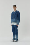 23SS NON COLLAR STRIPE DENIM JACKET