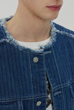 23SS NON COLLAR STRIPE DENIM JACKET
