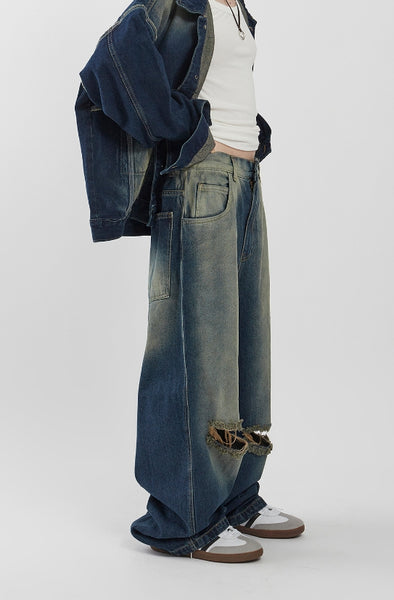 Raucohouse(ラウコハウス) - Sand cut maxi wide denim pants 