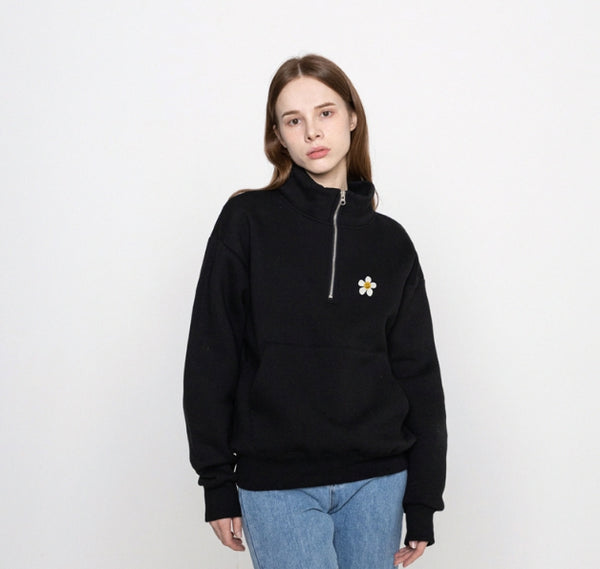 【GRAVER】22FW★ Flower dot embroidered half zip-up sweat GRAVER(グレーバー) - Flower dot embroidered half zip-up