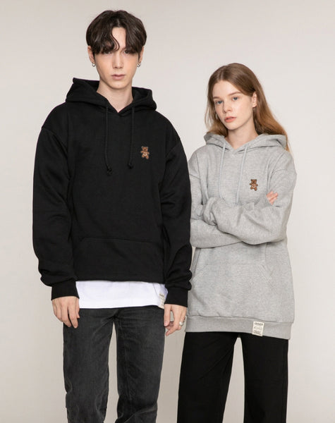 【GRAVER】Small Bear Embroidered Smile White Clip Hoodie GRAVER(グレーバー) - Small Bear Embroidered Smile White Clip