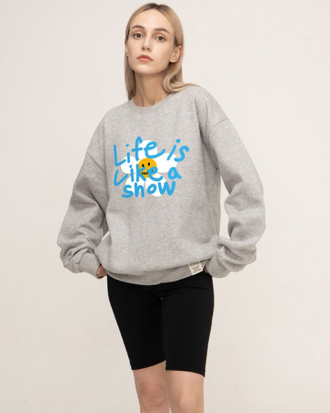 GRAVER(グレーバー) - Drawing White Flower Smile Sweatshirt