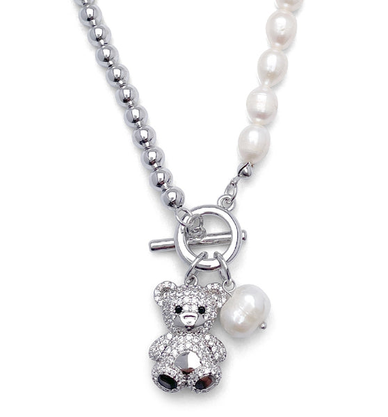 【BLACKPURPLE】cozy bear half pearl necklace BLACKPURPLE (ブラックパープル) - cozy bear half pearl