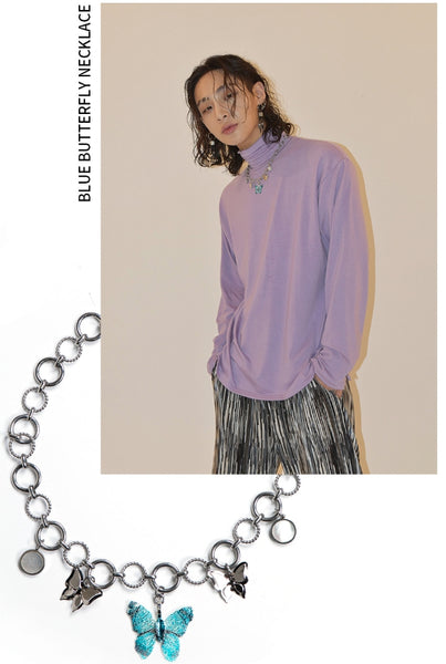 【BLACKPURPLE】Black Purple 5P Blue Butterfly Necklace BLACKPURPLE (ブラックパープル) - Black Purple 5P Blue