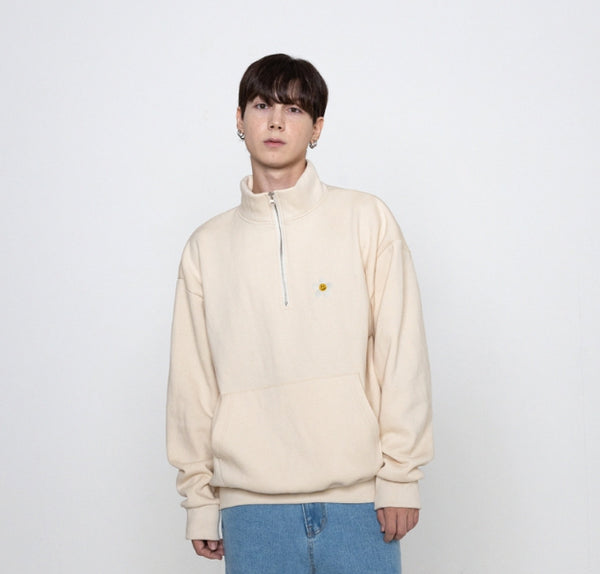 GRAVER(グレーバー) - Flower dot embroidered half zip-up