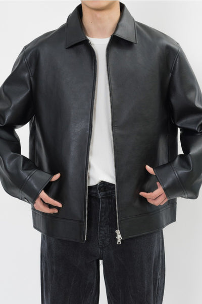 HI FI FNK(ハイファイファンク) - Plain Zipper Leather Jacket