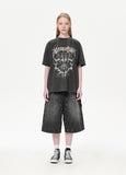 STUD DOUBLE KNEE DENIM SHORT