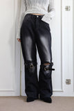 Black wide strap denim