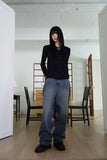 Black line wide denim