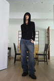 Black line wide denim