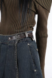 Belt pleated skirt