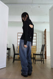 Black line wide denim