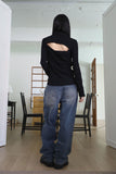 Black line wide denim