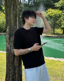 Muscle fit waffle short sleeve knit