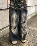 Dirty Washing Damage Balloon Denim