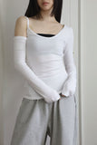 One shoulder open shirring tee