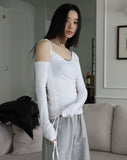 One shoulder open shirring tee