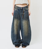 Back Leather Wide Denim