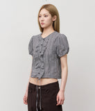 (W) Mote Check Shirring Blouse