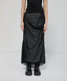Draped Mesh Layered Long Skirt
