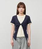 (W) Tie Linen Layered Top