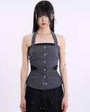 Denim snap cut out sleeveless top