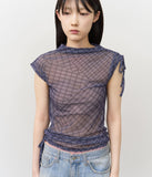 (W) Lisky Checked Shirring Top