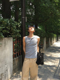 Fog Ribbed Henley Neck Sleeveless