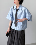 Preppy Crop Half Shirt