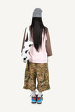 Slub color matching raglan three quarter T-shirt