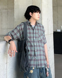 Connie Wrinkle Check Half Shirt